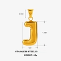 Polished gold stainless steel letter J chubby alphabet pendant with size dimensions - Letter J - Gold