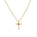 18k gold plated brass cross necklace featuring vibrant red birthstone settings - January-Garnet Red