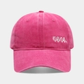 Close-up of rose red washed cotton baseball cap with white nana embroidery details - Adjustable / Rose Red