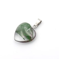 Green millefiori heart crystal pendant with silver clasp and green floral patterns - Artistic Crystal Purple Green
