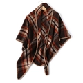 Detail of dark brown and beige plaid shawl scarf with fine stitching on white background - Orange Coffee
