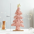30cm pink fabric Christmas tree ornament with gold sequins and a wooden base stand - Pink Christmas Tree