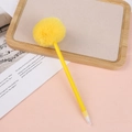 Detail of yellow plush pompom ball pen with a smooth yellow barrel on a pink aesthetic background - 0.5mm / Dark Yellow