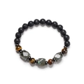 Lava rock, tiger eye and labradorite beaded bracelet with natural stone textures - Labradorite