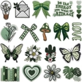 Green nature embroidery patches set including mushrooms, flowers and leaves - Nature And Life Theme Patch Set