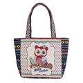 Ethnic style owl tapestry tote bag with Home Sweet Home embroidery and colorful stripes - SEET Beige