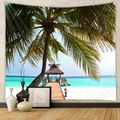 Detail of tropical island tapestry with palm tree and pier over turquoise ocean - Gt200160 / 73X95CM (Brushed Fabric)