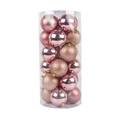 Pink Christmas ball set with matte, glossy, and glitter finishes in a clear cylinder - Rose Gold