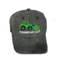 Washed dark gray cotton baseball cap with green forklift and Pushing My Luck embroidery - Adjustable / Grey With Green Forklift Embroidery