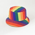 Close-up of rainbow striped bucket hat fabric texture with vibrant colorful patterns - Rainbow Stripe