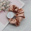 Elegant rose gold ribbon strap watch with white minimalist dial on a floral background - Rose Gold