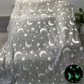 Grey glow in the dark flannel blanket with white star and moon pattern on sofa - Dark Grey Moon and Stars / 100*150cm