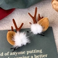 Details von Weihnachts-Rentier-Haarklammern mit braunem Plüsch und Metall-Entenschnabelclips - Geweih Webpelz Stil (24222F)