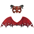 Alas de demonio rojas y máscara de dragón a juego para cosplay y disfraces de Halloween - Conjunto de máscara y alas de diablo de tela no tejida