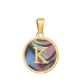 Pendentif lettre K classique en acier inoxydable plaqué or 18k avec émail coloré - K-Coquille Multicolore