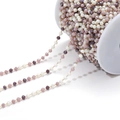 3mm faceted amethyst beads on golden stainless steel chain for DIY jewelry making - 3mm Mixed Color Crystal Gold Chain Style 01