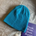 Classic bright blue ribbed knit beanie hat for winter warmth in minimalist style - Elastic / Teal