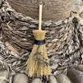 Miniature wicca straw broom car charm with bronze branch pendant and black cord - Bronze Branch