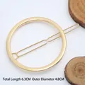 Minimalist golden round alloy hair clip with 6.3cm total length and 4.8cm diameter - Round O Shape Gold
