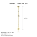Long gold 925 sterling silver evil eye tassel earrings with blue zirconia stones - Evil Eye Long Tassel (E4784)