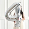 Silver 40-inch number 4 foil balloon with metallic mirror finish for birthday party decor - Silver Style 4