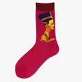 Chaussette en coton style peinture à l'huile magenta avec portrait de Néfertiti - Taille unique / Motif 21/Profil de Néfertiti
