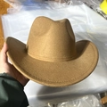 Classic western cowboy hat in camel brown wool felt with a wide curved brim - Dark Brown
