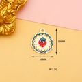 Macro detail of strawberry enamel alloy charm showing 19mm height and 16mm width dimensions - 11 Strawberry Round Tag