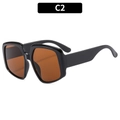 Oversized retro square sunglasses with black thick frame and amber brown lenses - Black Frame Tea Lens