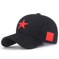 Gorra de béisbol de algodón negro con estrella roja bordada y parche retro lateral - Negro con estrella roja