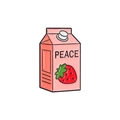 Pink strawberry milk carton metal brooch with Peace lettering in cartoon style - Strawberry Milk Carton (QHXZ3083)