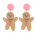 Boucles d'oreilles bonhomme pain d'épice de Noël avec clous roses en acrylique - Clous d'Oreilles Disque Rose Bonhomme de Pain d'Épices Style D