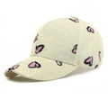 Detailed view of cream baseball cap with pink hearts and textured vintage fabric finish - M (56-58cm) / Beige Purple Heart