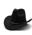 Black western cowboy straw hat featuring an ethnic beaded band decoration - M (56-58cm) / Black Felt Hat / Black