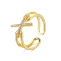Anillo cruzado en X chapado en oro de 18K con incrustación de circonitas y diseño abierto - Dorado / Abierto Ajustable