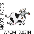 Detailed view of cute cow embroidery patch with dimensions 5.3cm x 7.7cm in black and white - Side Lying Cow with Flower (14号)