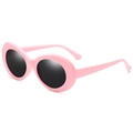 Retro y2k oval sunglasses featuring a vibrant pink frame and dark lenses - Pink Frame Grey Lens