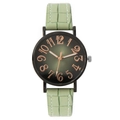 Fashion quartz watch with bean green faux leather strap and dark green gradient dial - Green