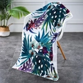 Tropical rainforest print microfiber beach towel with palm leaf pattern on a chair - 70*150cm / White Green Leaf