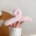 Plush pink shark hair claw clip for women featuring soft faux fur for autumn winter - Pink Plush Large Hair Claw 13cm