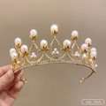 Elegant gold bridal tiara with white pearls and sparkling crystals for birthdays - 17# Gold Pearl Crown (14cm)