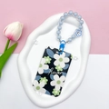 Blue beaded wristlet ID card holder with black floral pattern and star charm detail - Star Bracelet (Sky Blue) / White Green