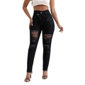 Jeans skinny neri a vita alta da donna con ginocchia strappate e orli a vivo - XS / Nero
