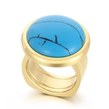 Luxurious gold-tone wide band ring featuring a large round green turquoise stone - US 6 / Golden Turquoise Style (KR107527-K)