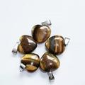 Tiger eye stone heart pendants with silver metal hoops for DIY necklaces and earrings - Tiger Eye Stone Bracelet
