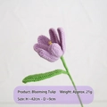 Hand-knitted purple tulip decor with detailed crochet texture and green stem - Light Purple Blooming Tulip Single Stem