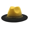 Two-tone wool fedora hat with yellow crown and black brim featuring a braided band - M (56-58cm) / Yellow + Black