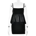 Sexy black bodycon dress with sheer chiffon overlay and spaghetti straps on mannequin - L / Black