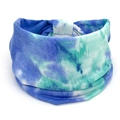 Bohemian blue and green tie-dye elastic cotton wide headband for sports and yoga - 65-Blue Green Tie Dye