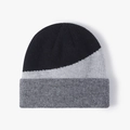 Bonnet en maille tricolore noir et gris avec bord replié pour homme et femme - Taille unique / Noir/Gris Clair/Gris Foncé Bloc de Couleur